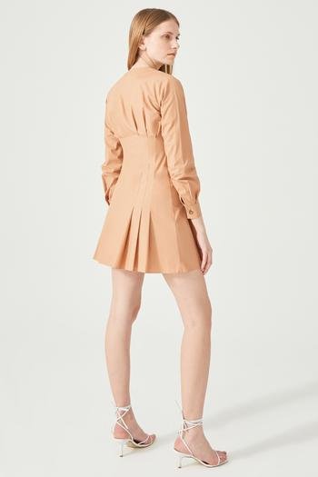 Pileli Asimetrik Mini Elbise