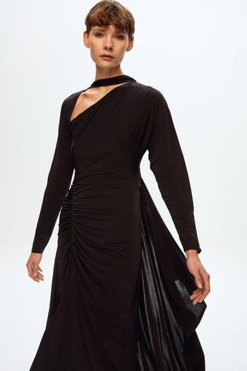 Moda Tutkusu Örme Drop Detaylı Uzun Kollu Elbise