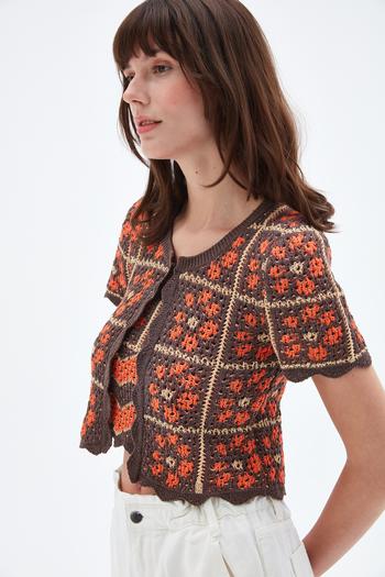 Desenli Crop Triko Hırka