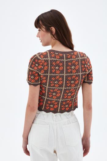 Desenli Crop Triko Hırka