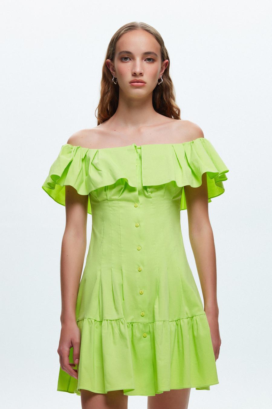 Off the Shoulder Volanlı Mini Elbise_2