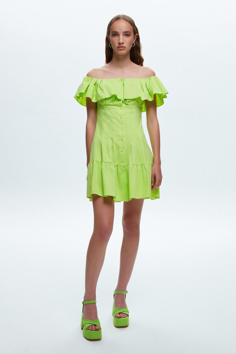 Off the Shoulder Volanlı Mini Elbise_1