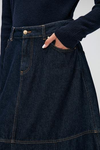 Moda Tutkusu Dikiş Detaylı Uzun Jean Etek