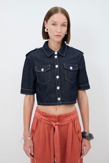 Cepli Denim Crop Gömlek