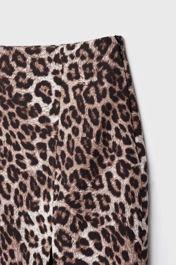 Leopar Desenli Yırtmaçlı Mini Dar Etek