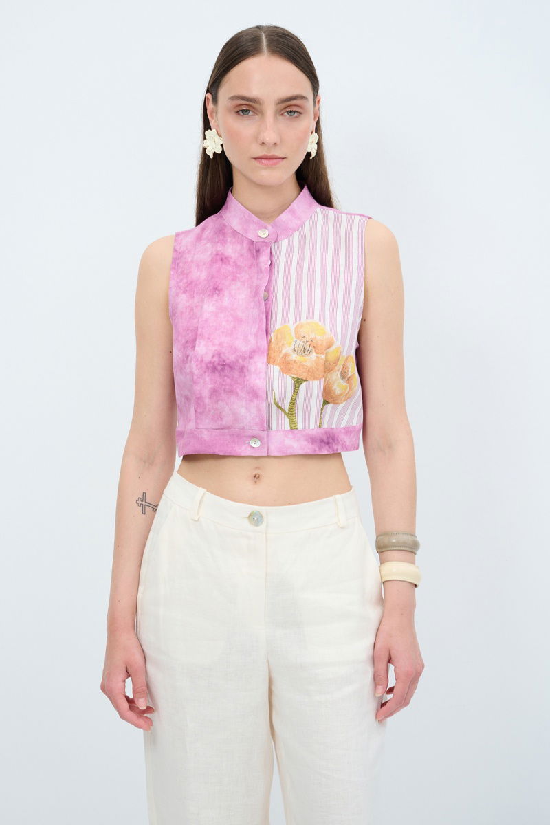 Desenli Crop Bluz