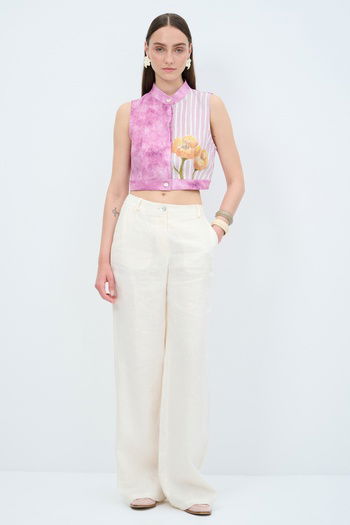 Desenli Crop Bluz