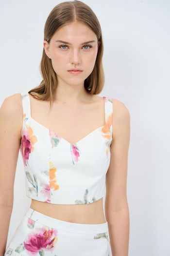Desenli Askılı Crop Bluz