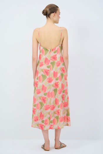Halter Yaka Keten Elbise
