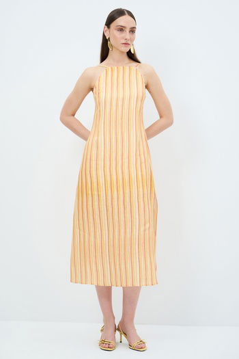 Halter Yaka Keten Elbise