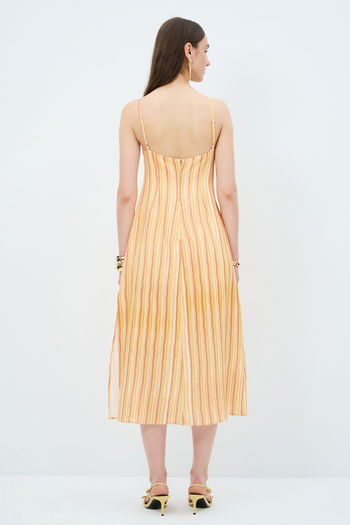 Halter Yaka Keten Elbise