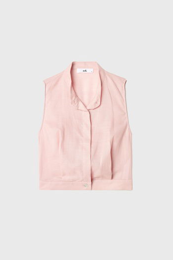 Pileli Keten Crop Bluz